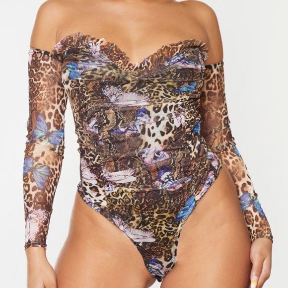 PrettyLittleThing Tops - Print Ruched Bodysuit